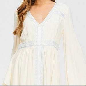 CREAM-EMBELISHED-LONG-SLEEVE-MINI-DRESS